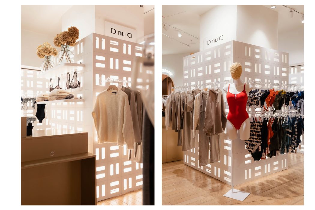 Maillot de bain une-pièce élégant exposé aux Galeries Lafayette Paris